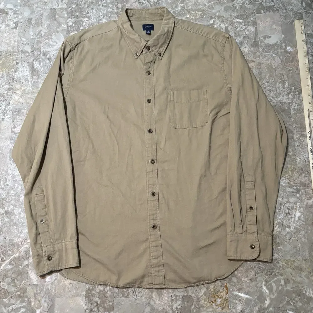 J Crew Shirt Mens XL Khaki Brown Pinwale Corduroy Long Sleeve Button Preppy